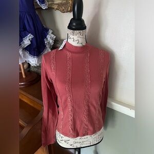 Womens Mauve Pink Long Sleeve Lace Blouse NWT L